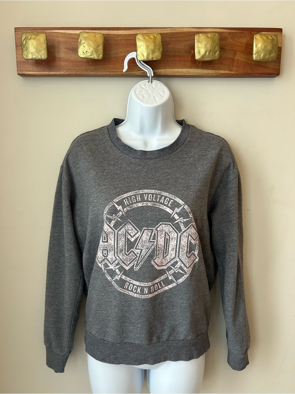 🟢 5 for $25 🟢 AC/DC Charcoal Gray 'High Voltage' Crewneck Long Sleeve T Shirt